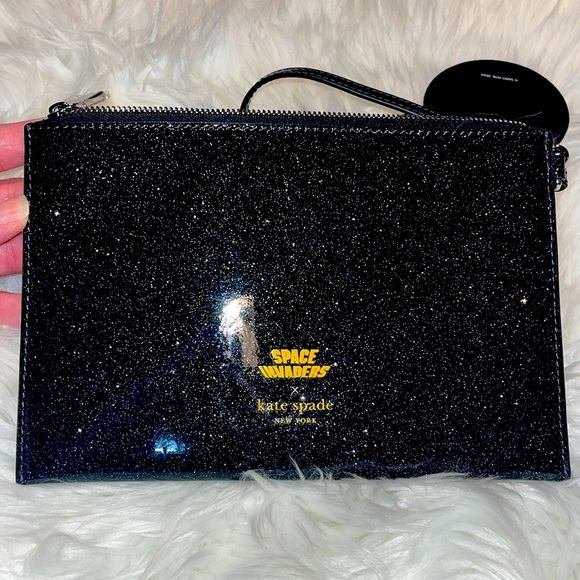 kate spade NWT $158 MSRP Space Invaders Glitter Patent Leather Wristlet - Picture 7 of 12
